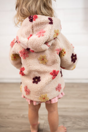 MinyMo Lined Teddy Jacket-Pink Floral