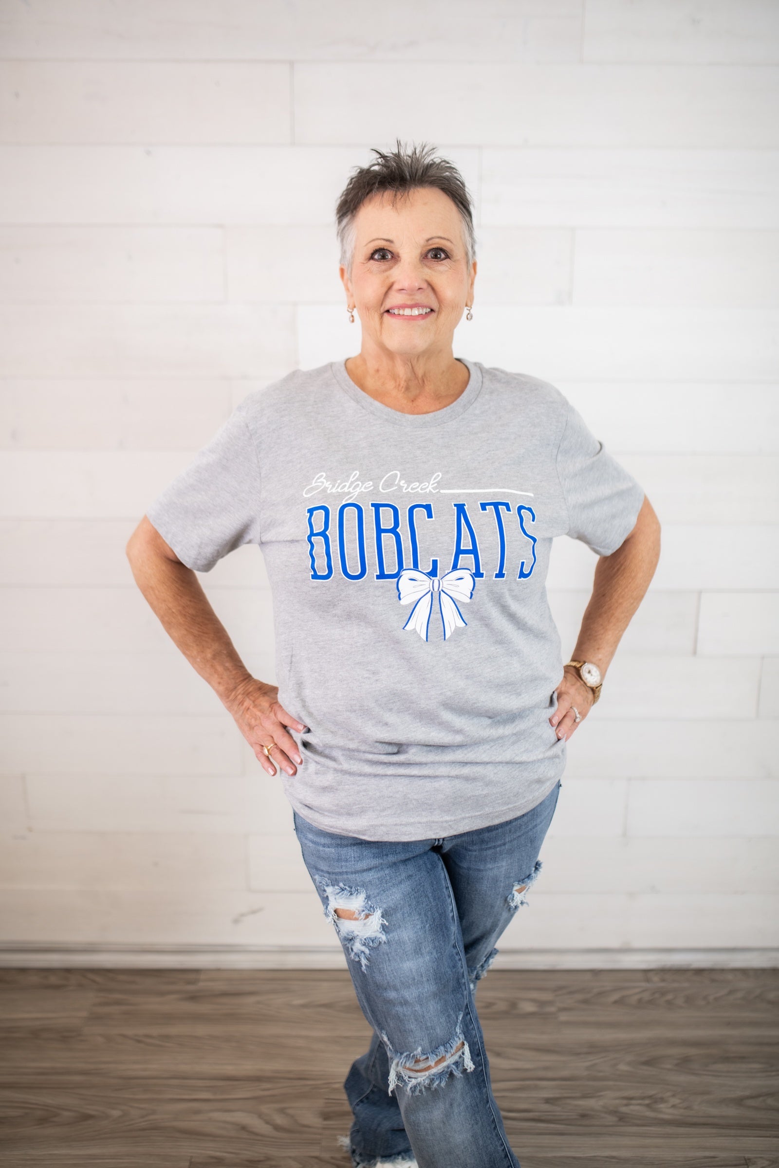 Bridgecreek Bobcats with a Bow Graphic Tee-Grey