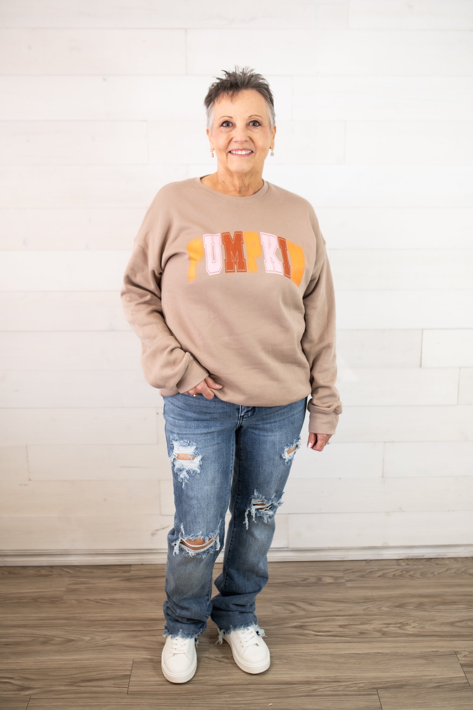 Pumpkin Fall Sweatshirt-Tan