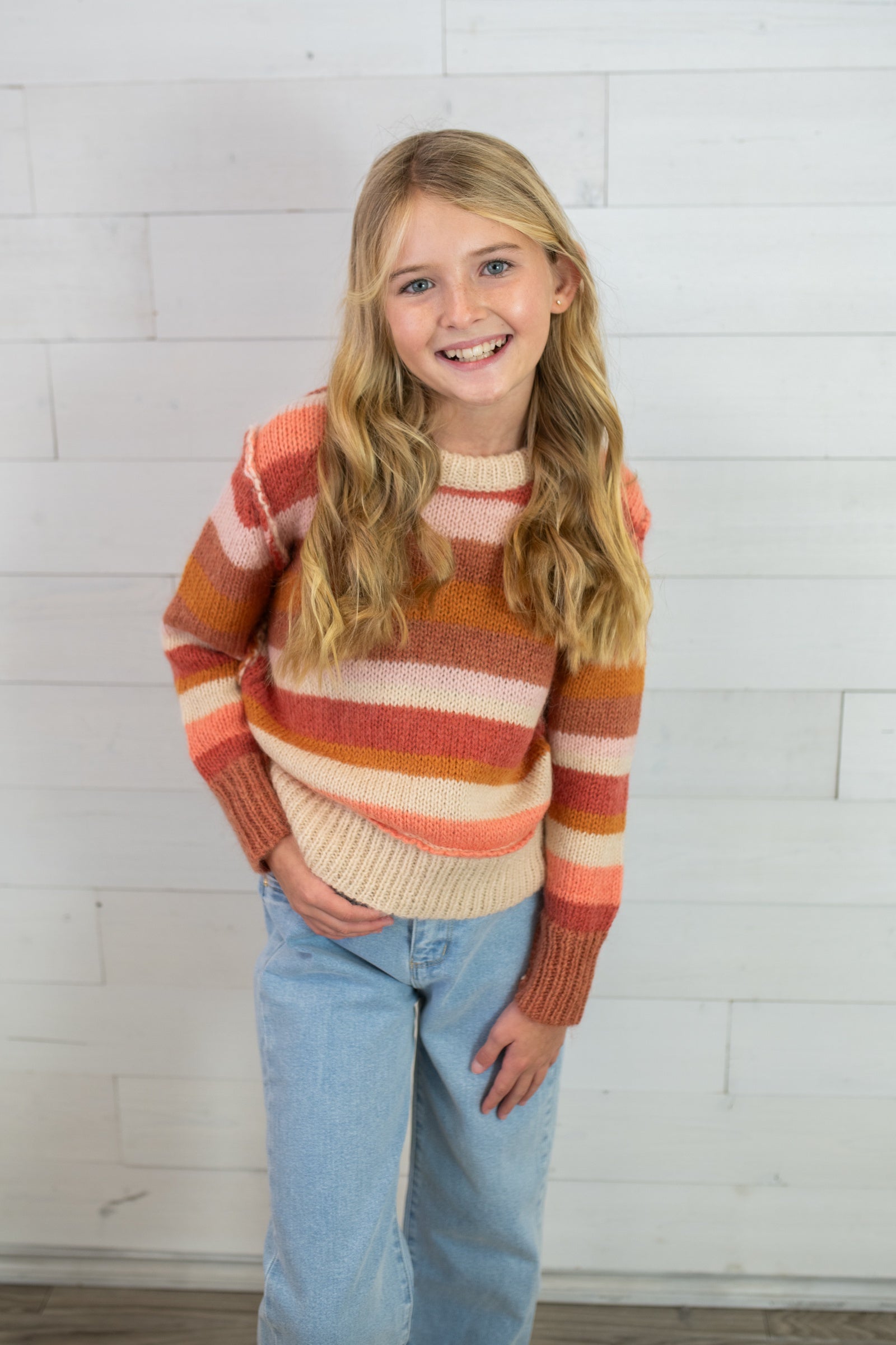 Vignette Donna Coral Stripe Sweater