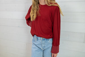 Vignette Jessa Fancy LS Tee-Burgundy