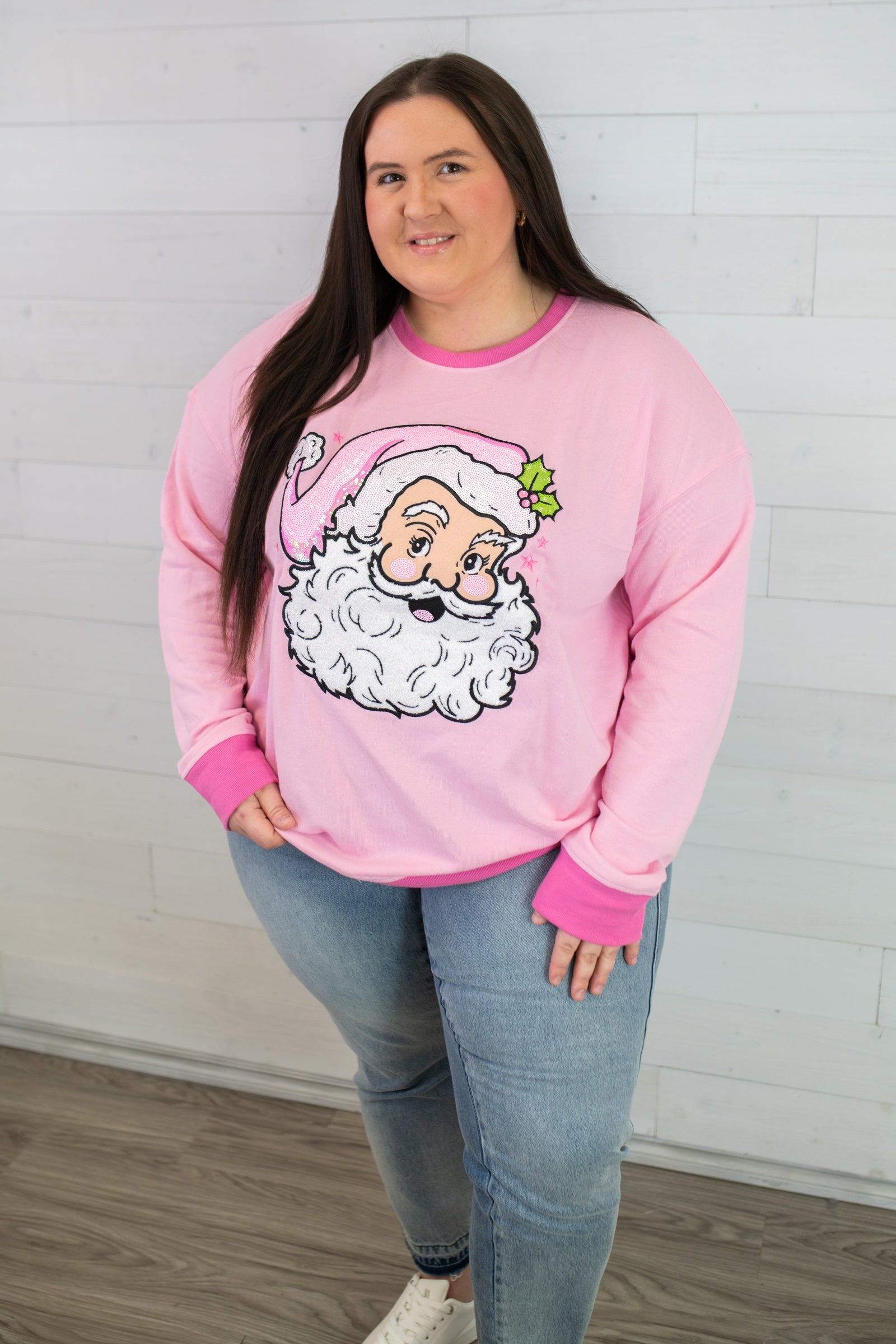 Jane Marie Pink Santa Sequin Sweatshirt