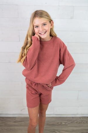 Good Girl Brushed Ribbed Knit Top-Marsala