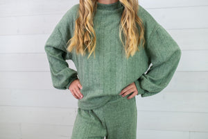 Good Girl Mock Neck Cable Knit Sweater-Olive