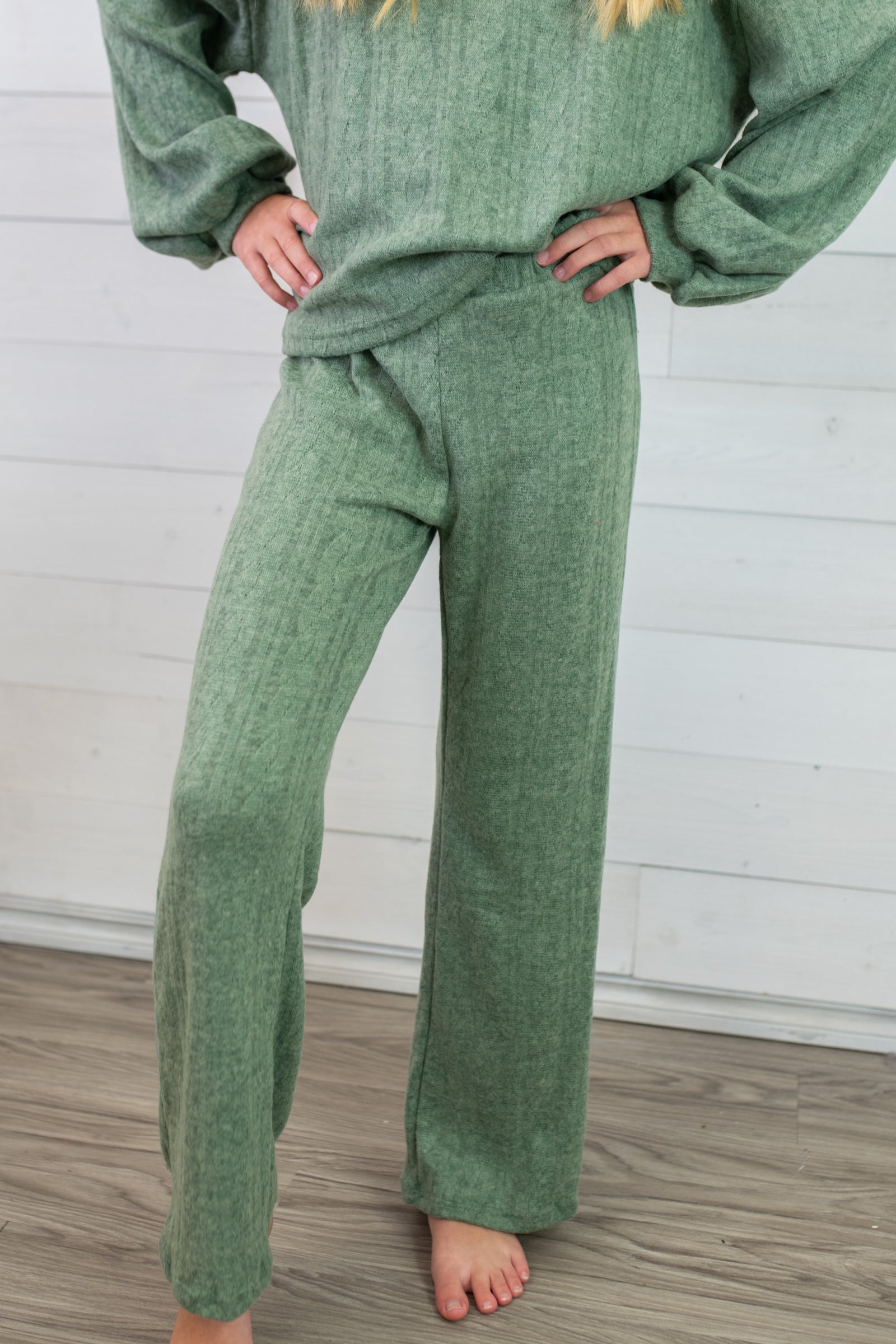 Good Girl Wide Leg Cable Knit Pants-Olive