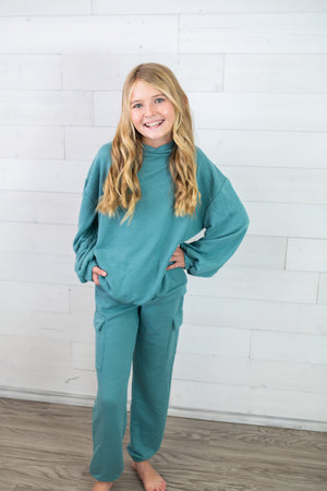 Good Girl Cotton French Terry Cargo Pants-Teal