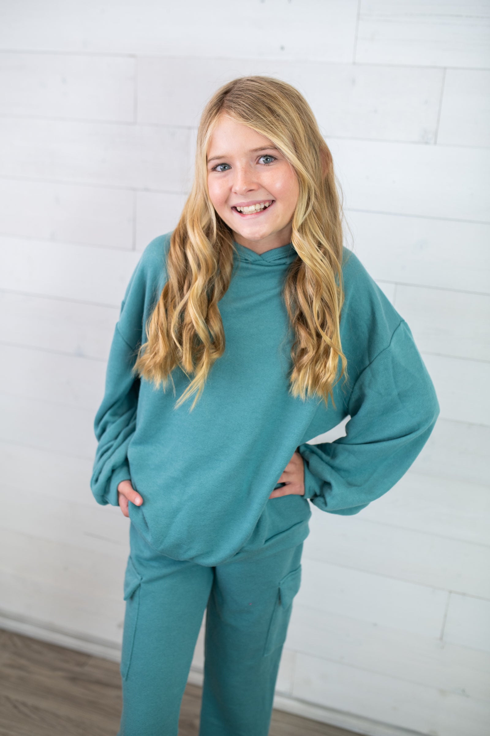 Good Girl Cotton French Terry Hoodie-Teal