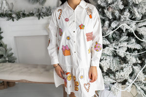 "Christmas Patch Dress" White