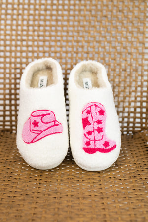 Mia Kids Little Cozy Slippers-White Cowboy