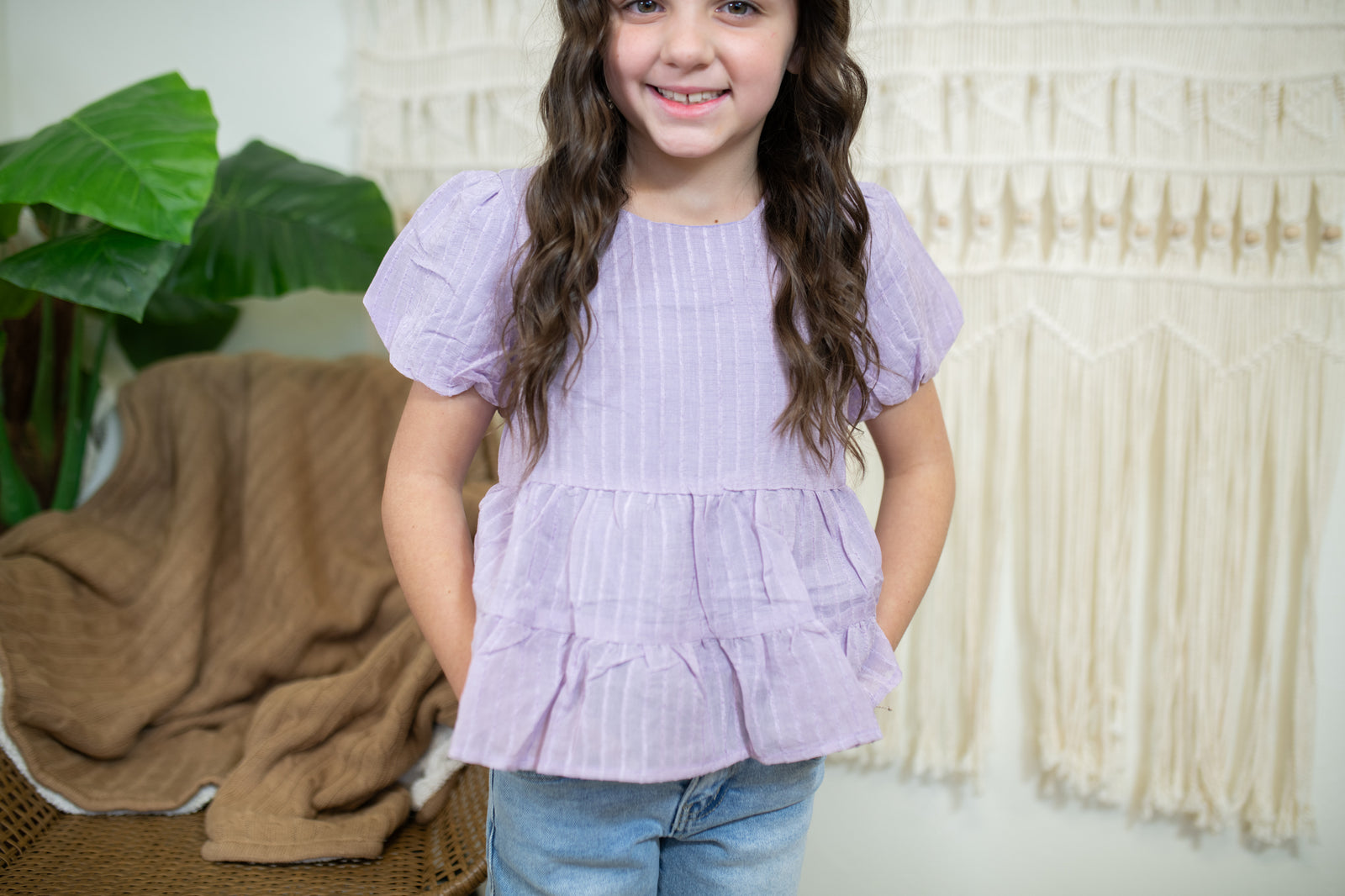 Girls SS Lavender Ruffle Top