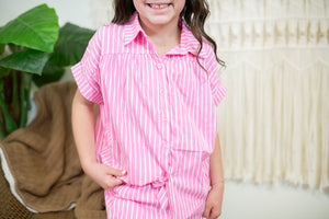 Girls Pink and White Striped Top