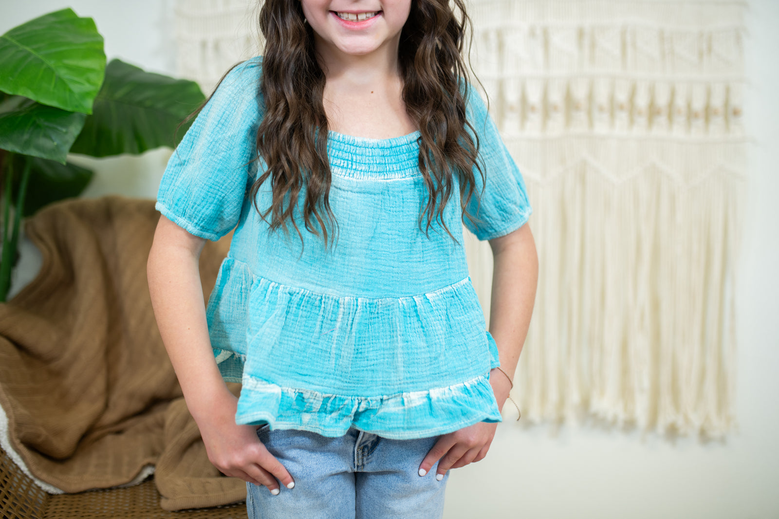 Girls Blue Distressed Summer Top