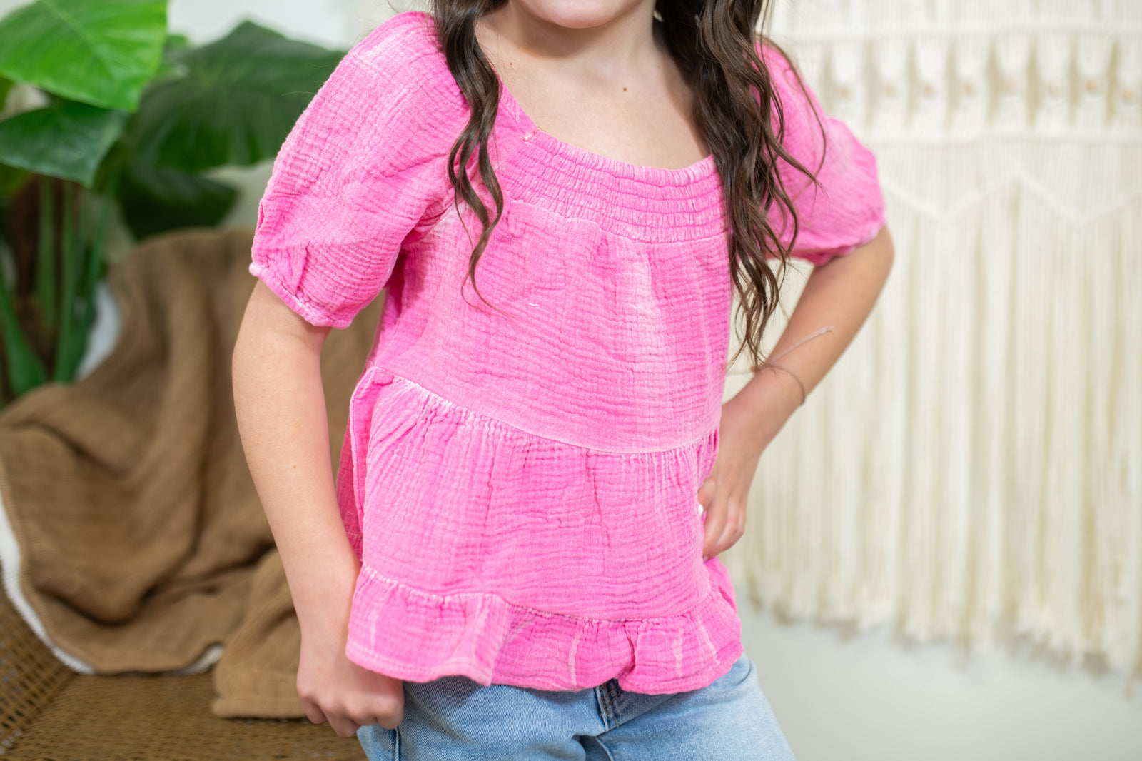 Girls Pink Distressed Summer Top