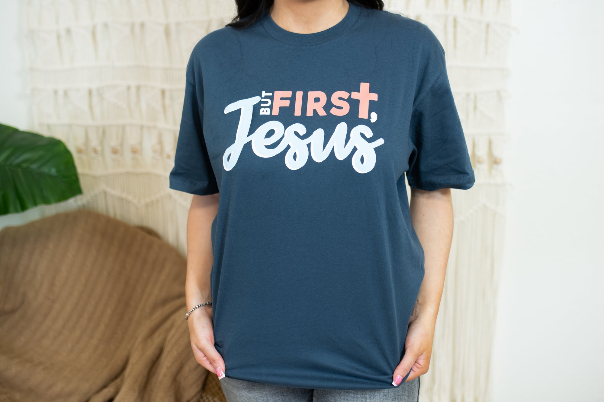 But First Jesus Blue Graphic Tee