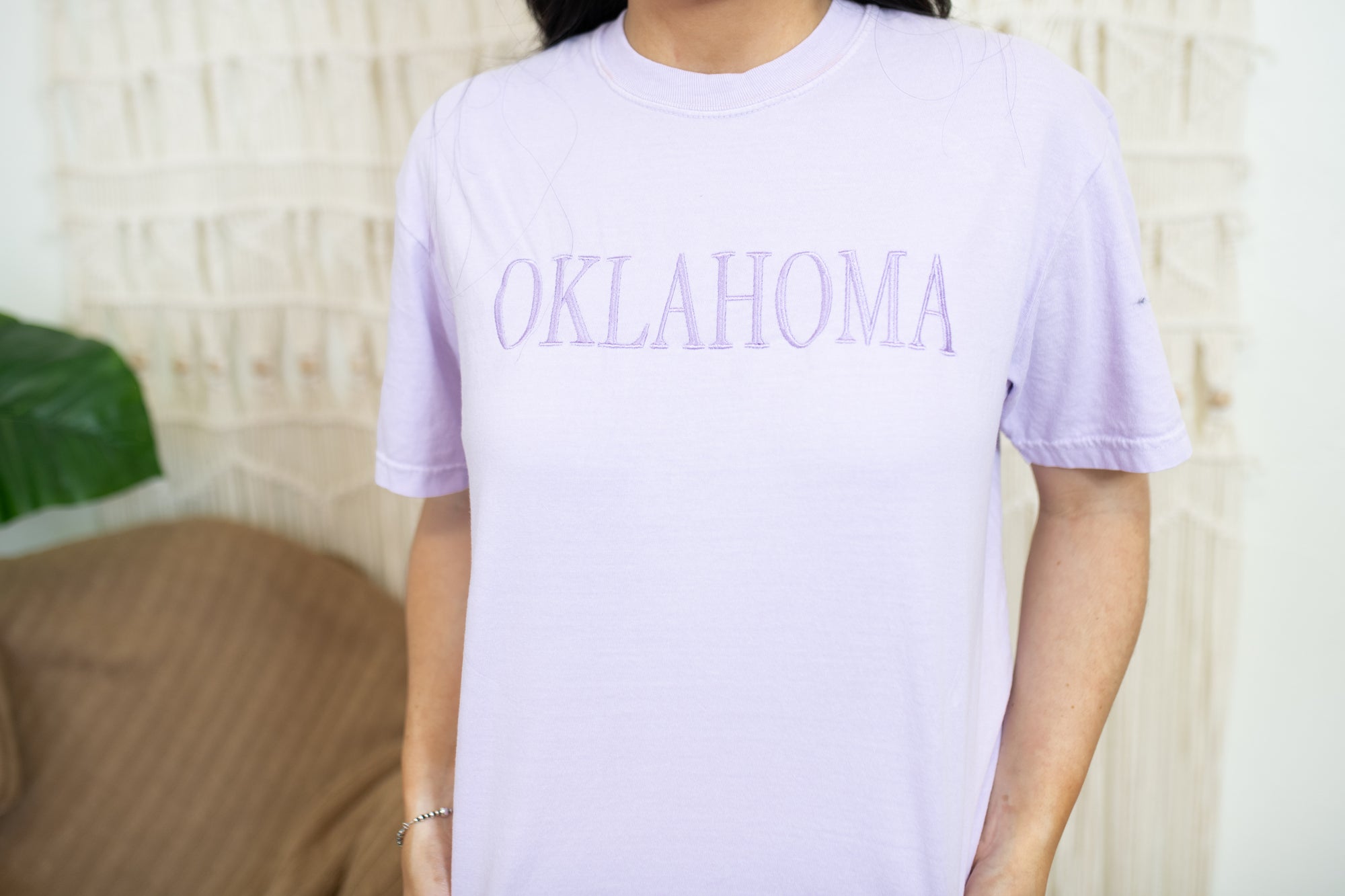 Oklahoma Embroided Lavender Graphic Tee