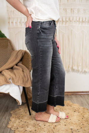 Chloe High Waisted Wide Leg Grey Cropped Jeans