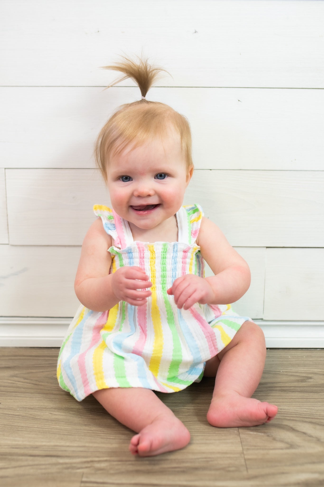 Ruffle Strap Smocked Top & Diaper Cover Ric Rac Stripe