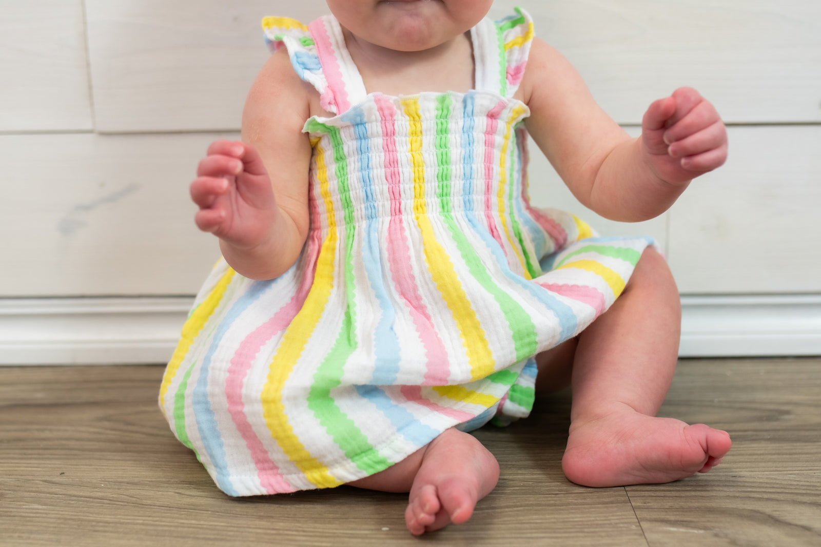 Ruffle Strap Smocked Top & Diaper Cover Ric Rac Stripe