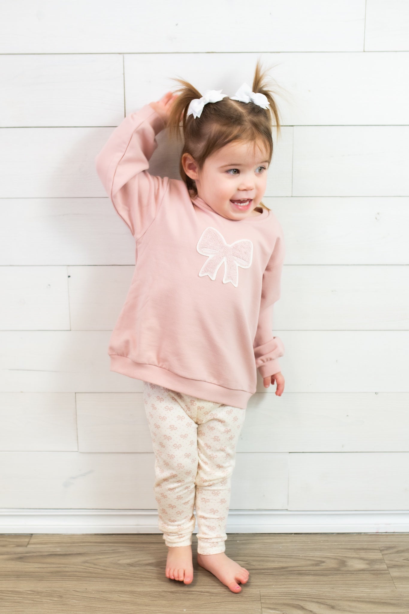 French Terry Bow Oversized Sweatshirt and Leggings Pink
