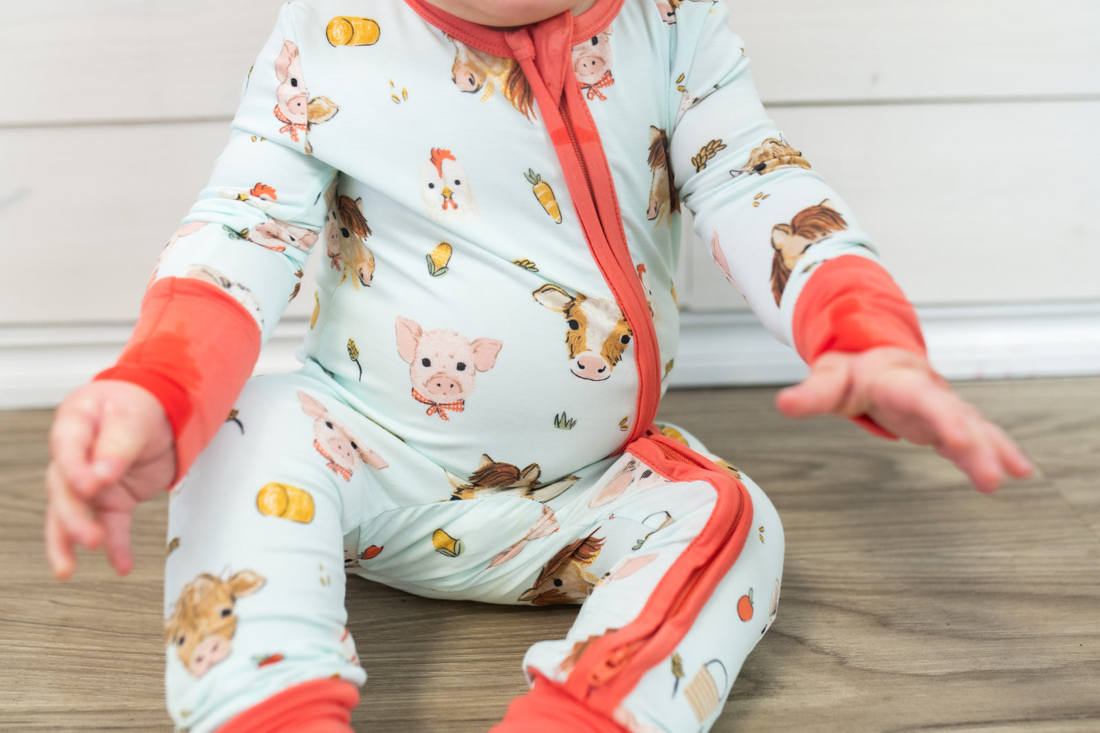 2 Way Zipper Romper Vintage Animals Blue Faces