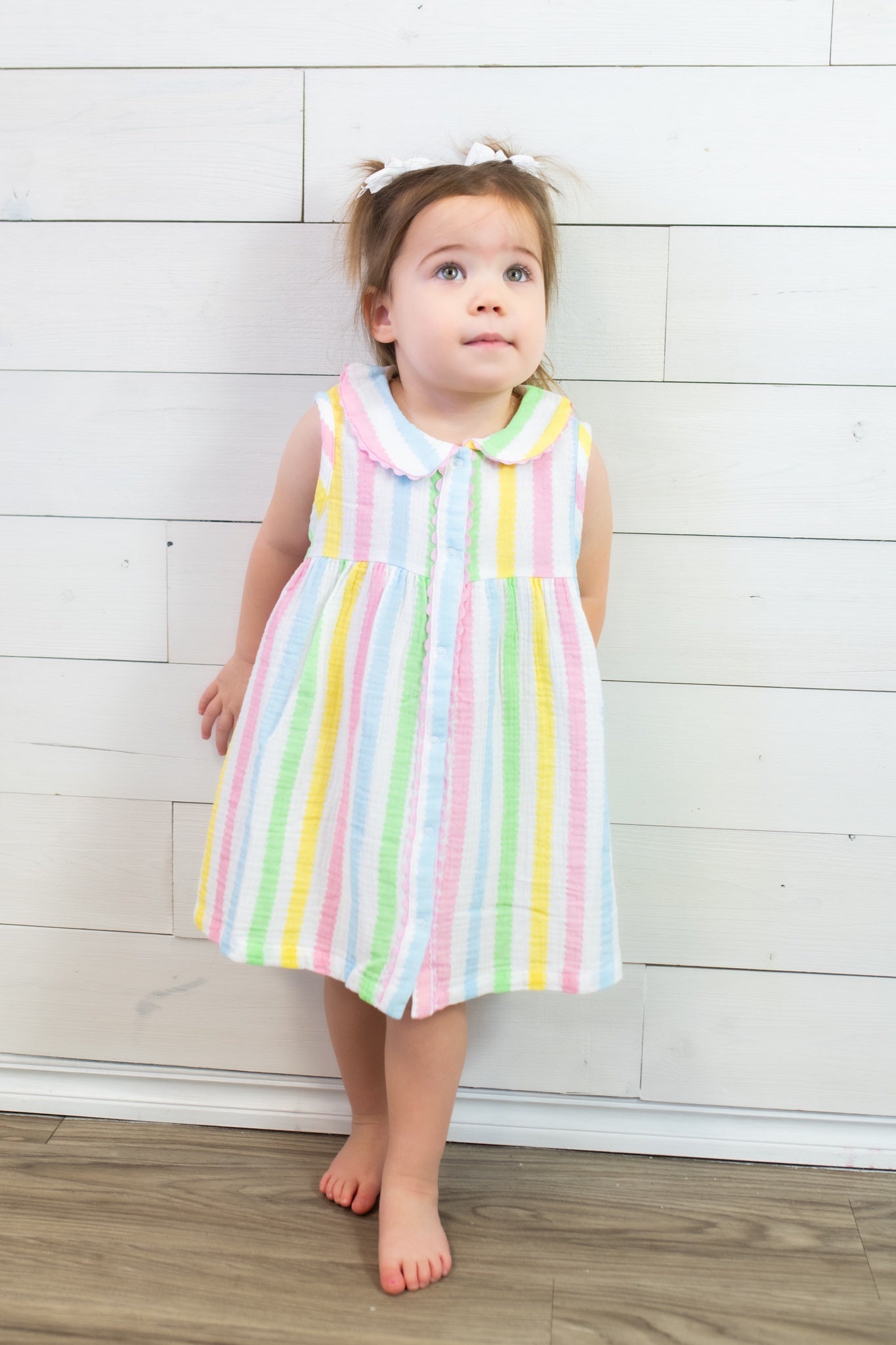 Jill Peter Pan Button Front Dress Ric Rac Stripe