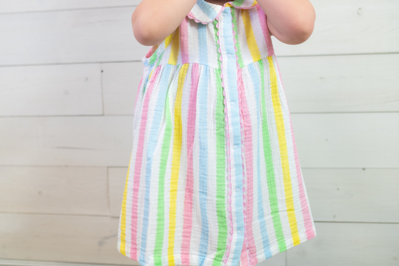 Jill Peter Pan Button Front Dress Ric Rac Stripe