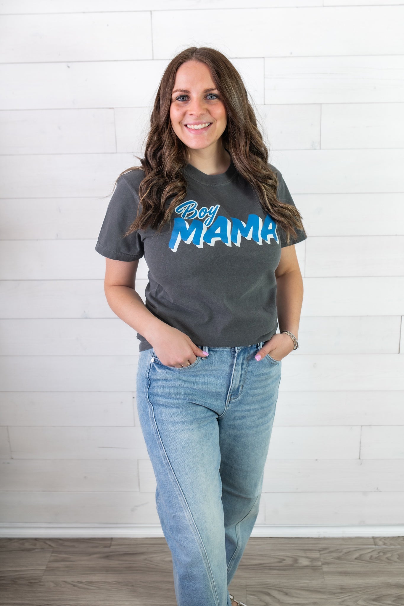 Boy Mama Graphic Tee-Pepper Grey