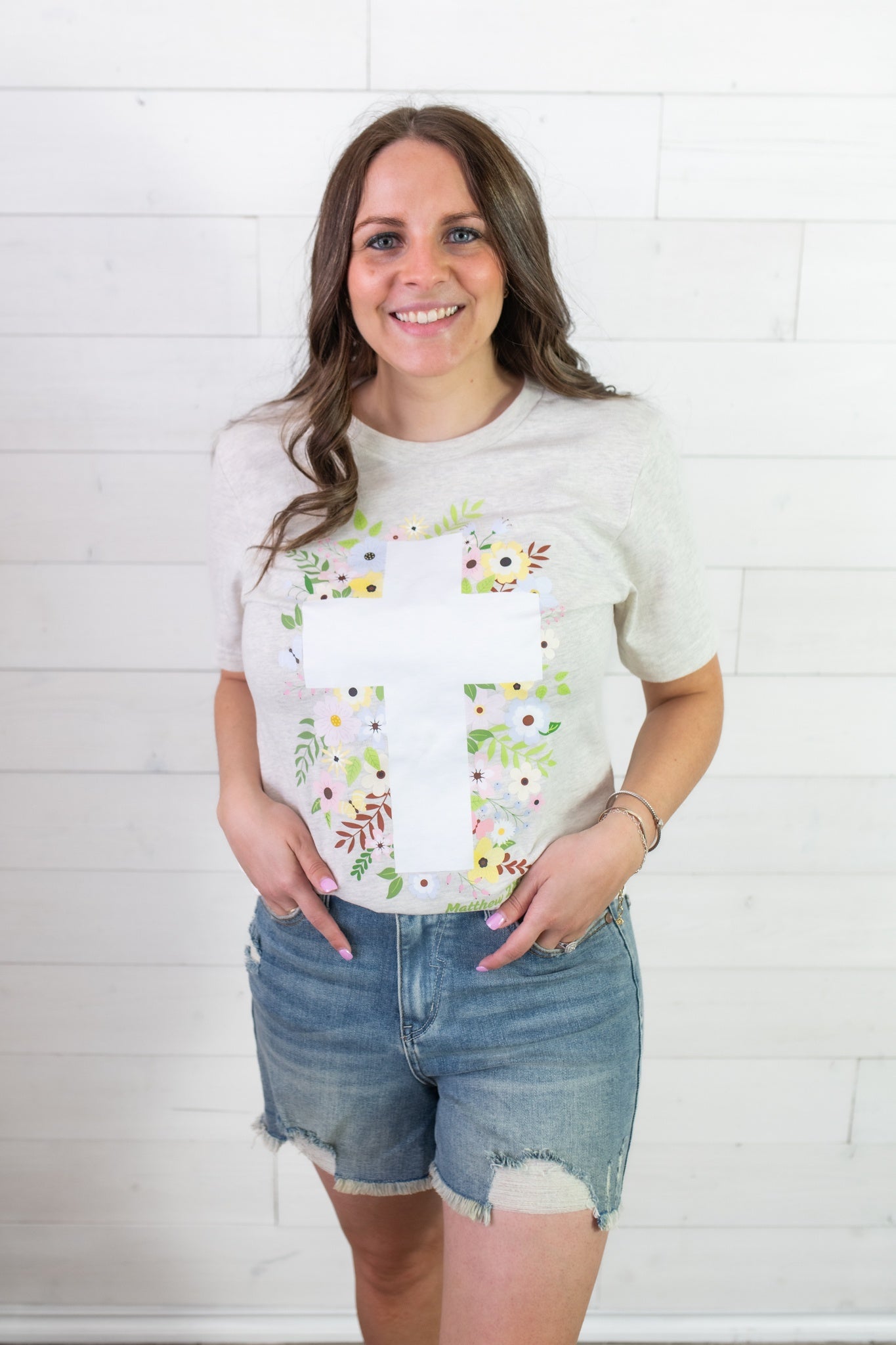 Easter Cross Matthew 28:6 Graphic Tee-Oatmeal
