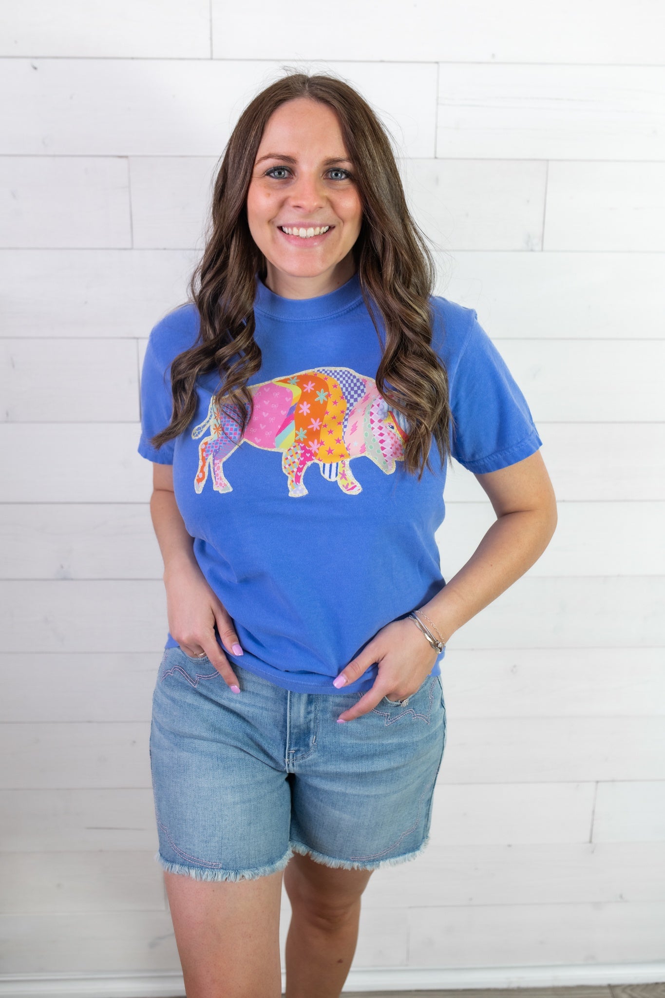 Buffalo Patch Graphic Tee-Blue