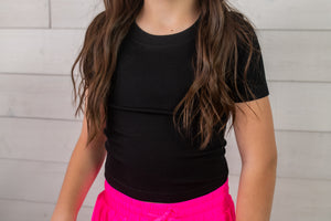 Girls Ribbed Seamless Shirt-Black