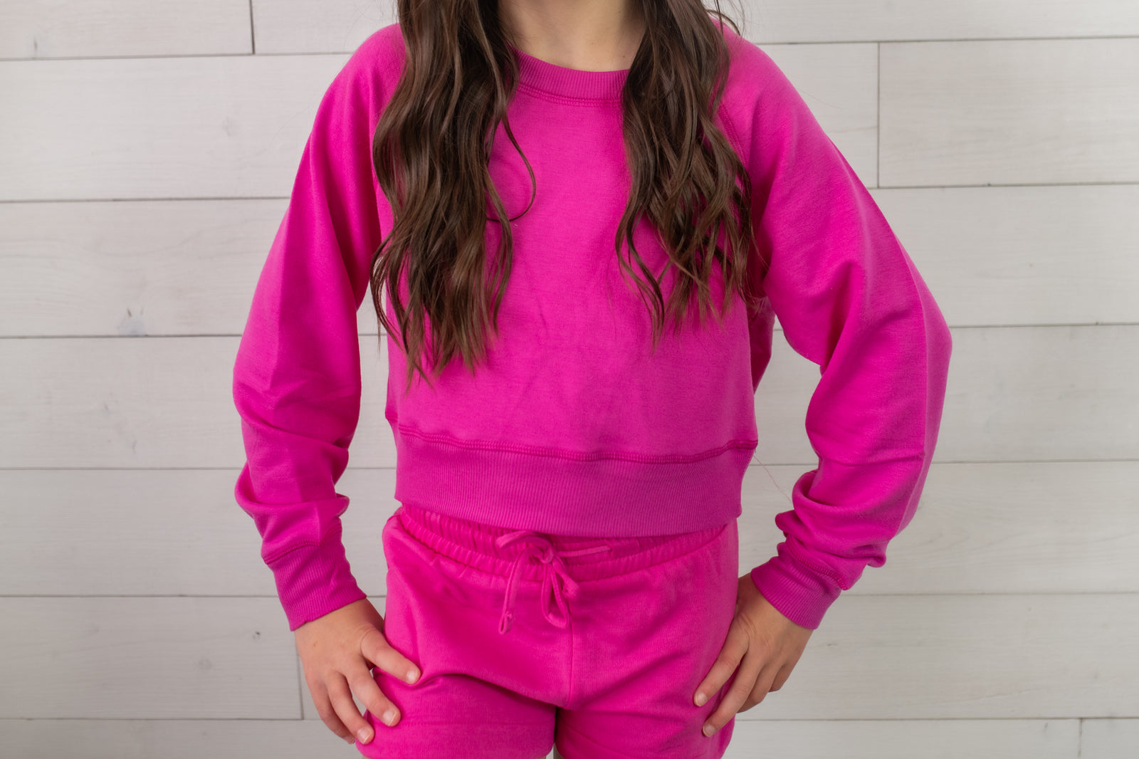 Girls Brushed Soft Cloud Crew Neck Top-Muted Fuchsia