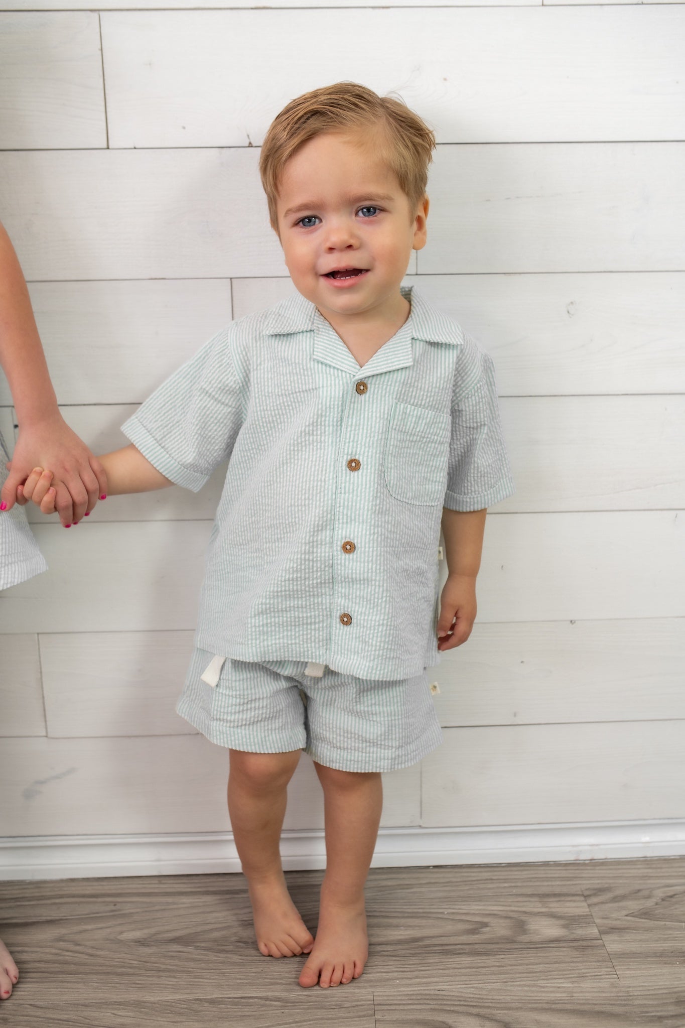 Boys Shirt and Short Set Green Stripes