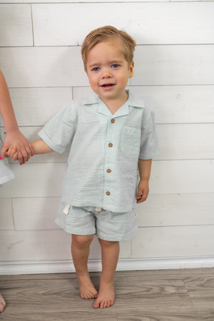 Boys Shirt and Short Set Green Stripes