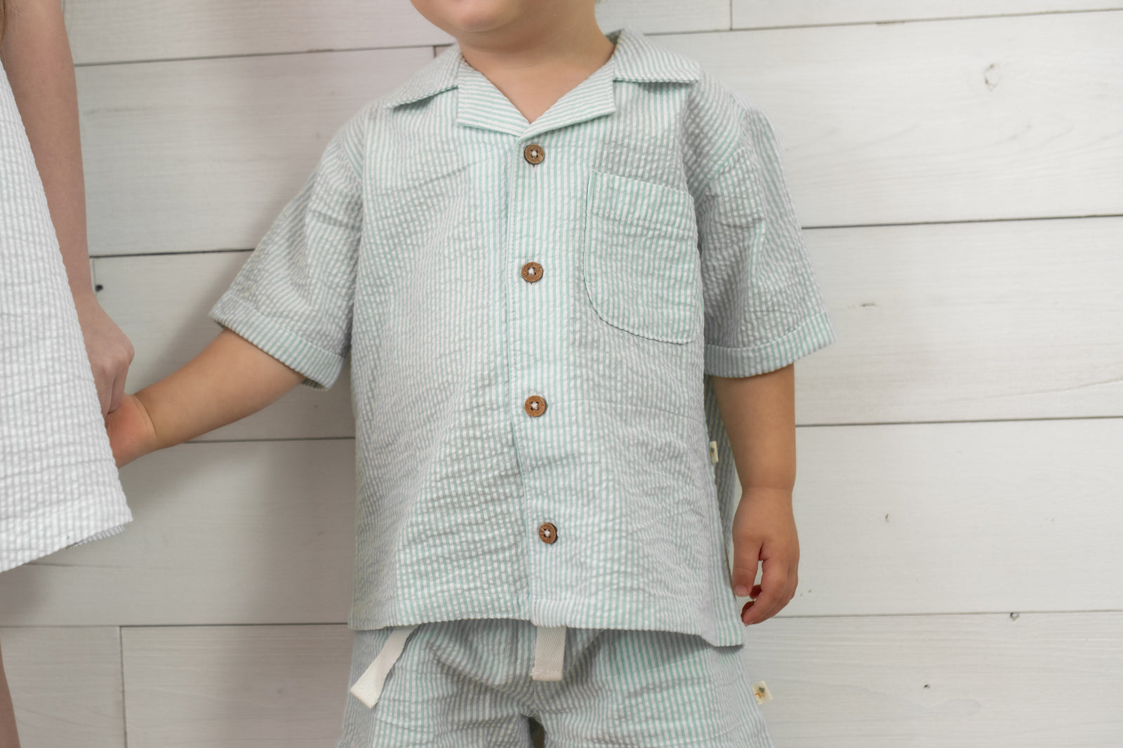 Boys Shirt and Short Set Green Stripes