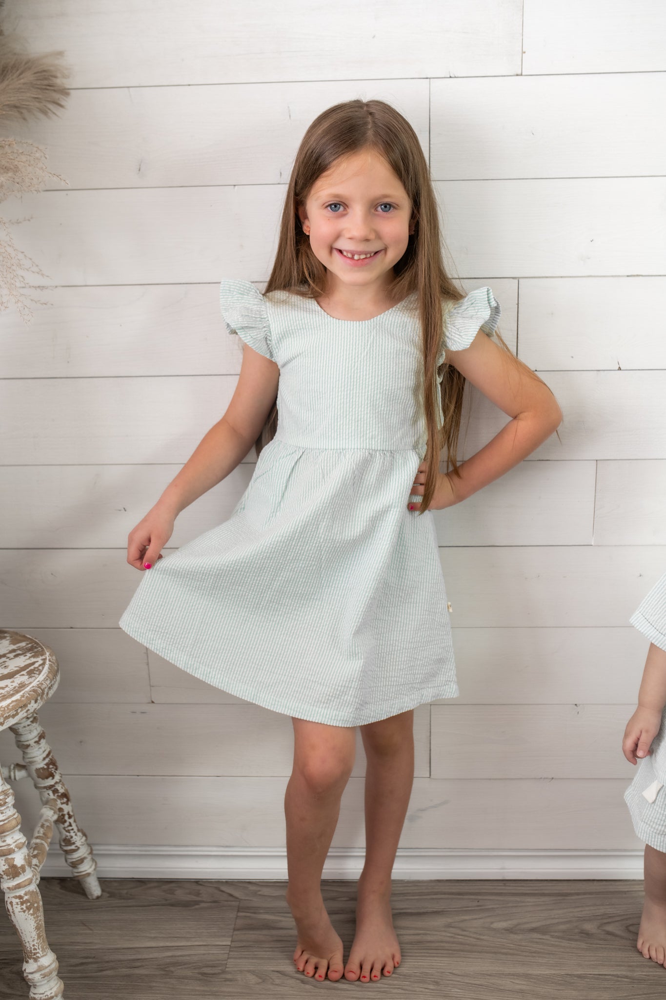 Flutter Summer Dress Green Stripes