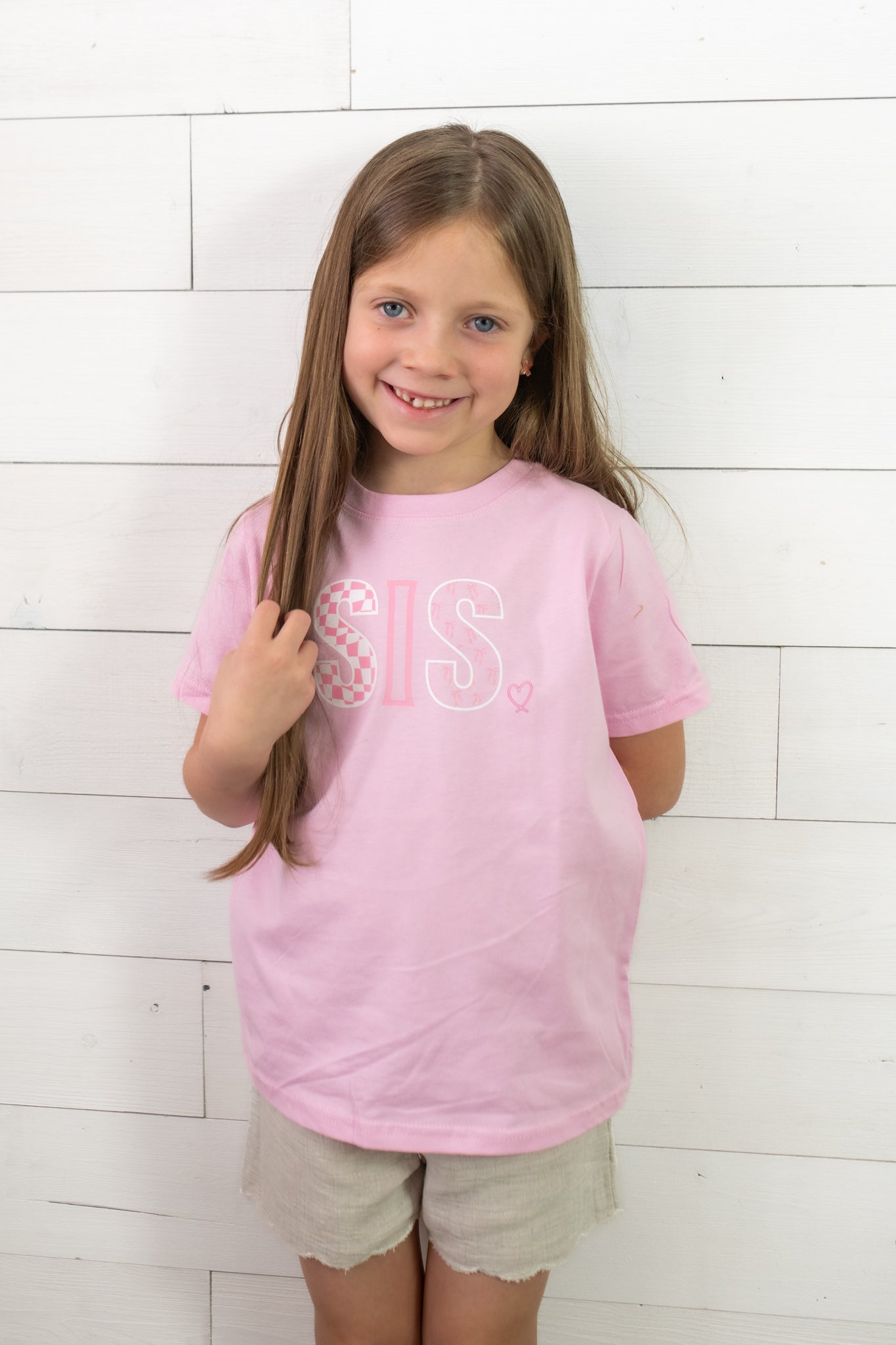Girls Sis Graphic Tee-Pink