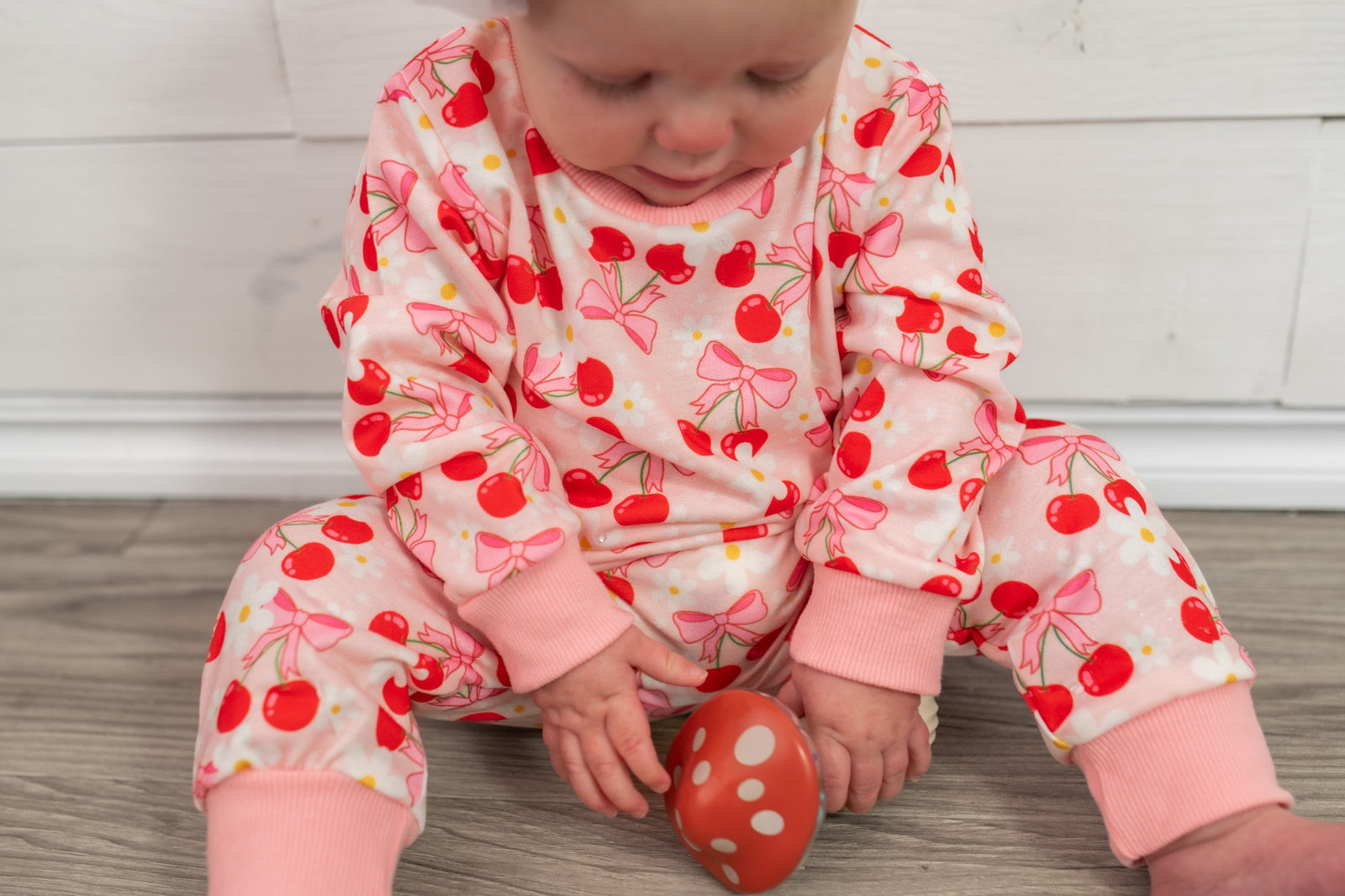 Girls Cherry Bows with Flowers Jogger Set