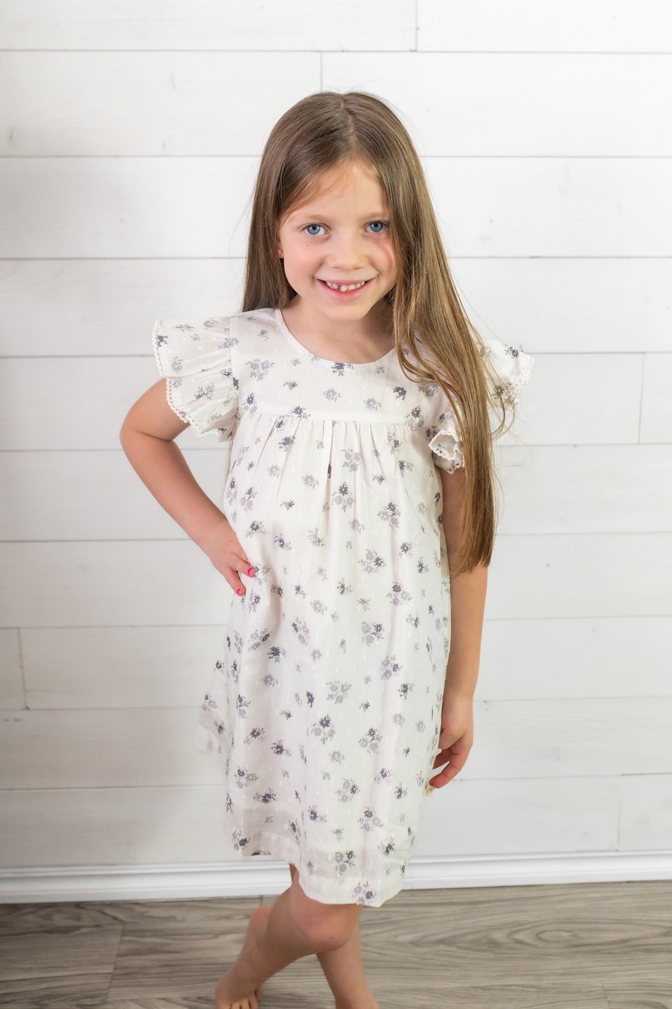 Short Sleeve Flutter Dress Pastel Bloom