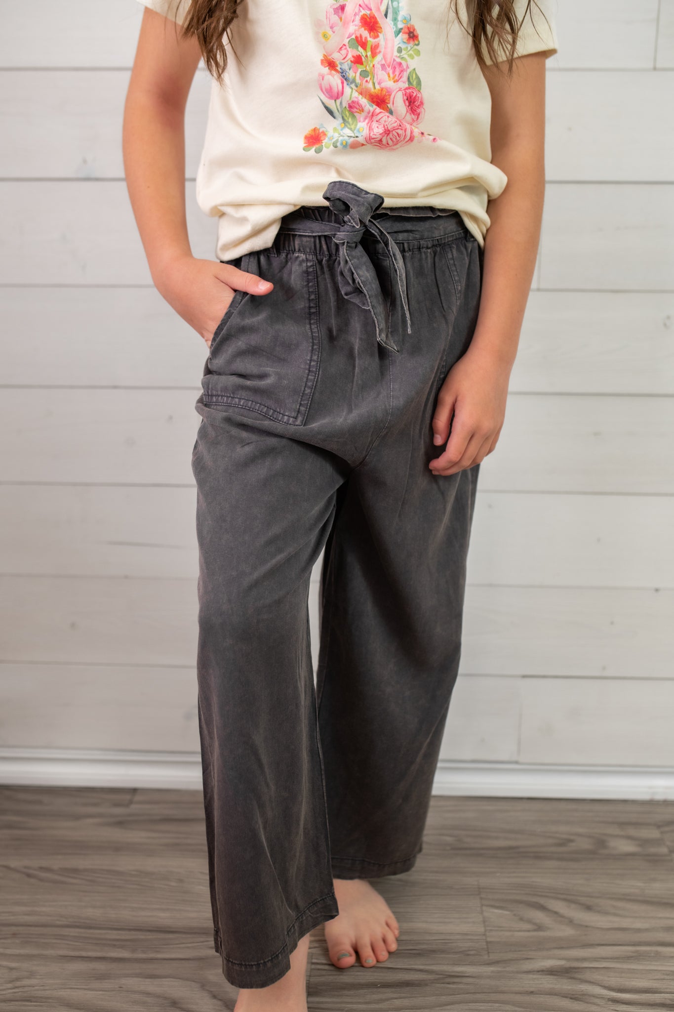Girl's Charcoal Wide Leg Pants
