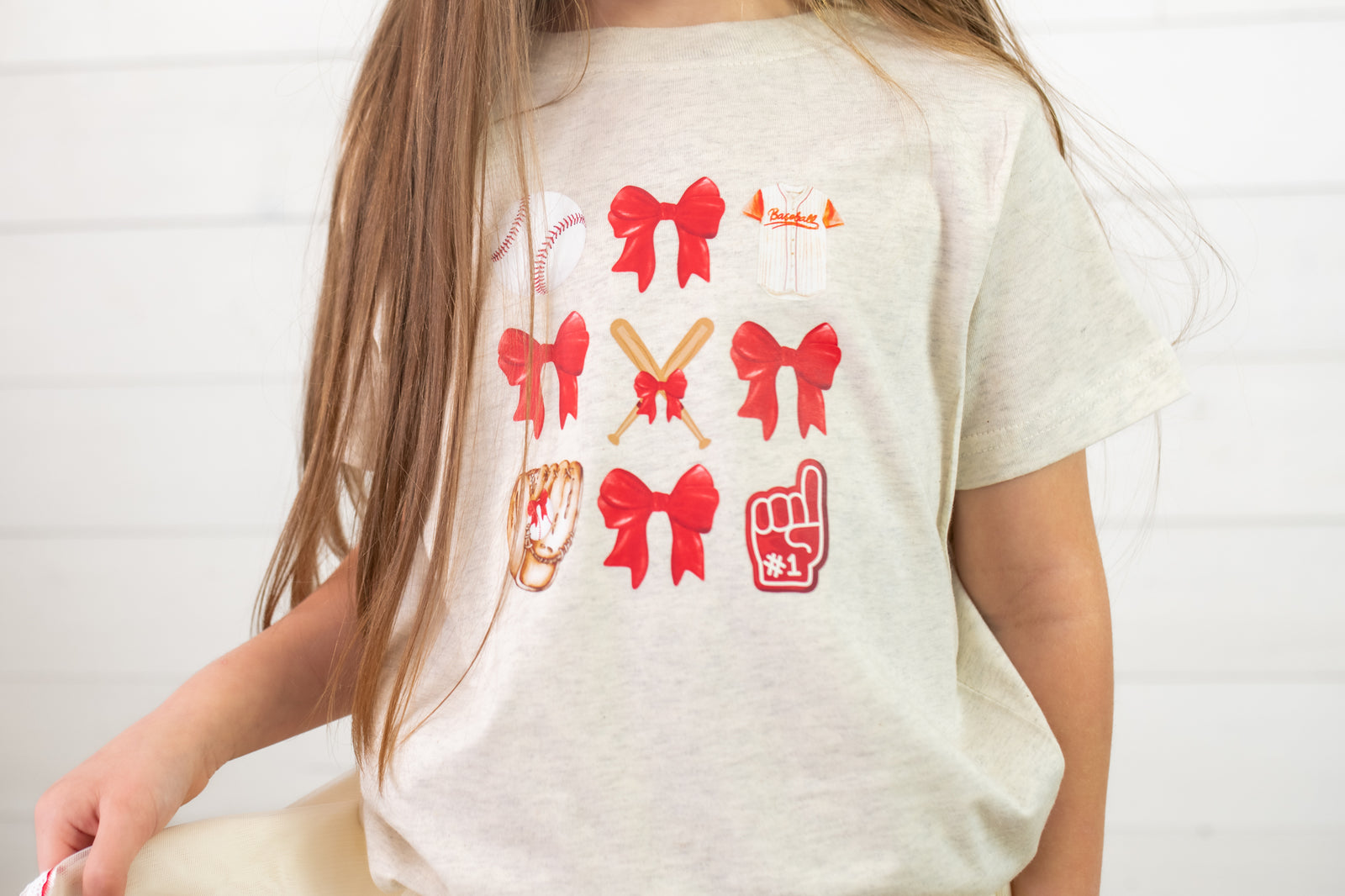 Toddler Baseball Bows Graphic Tee Natural Heather