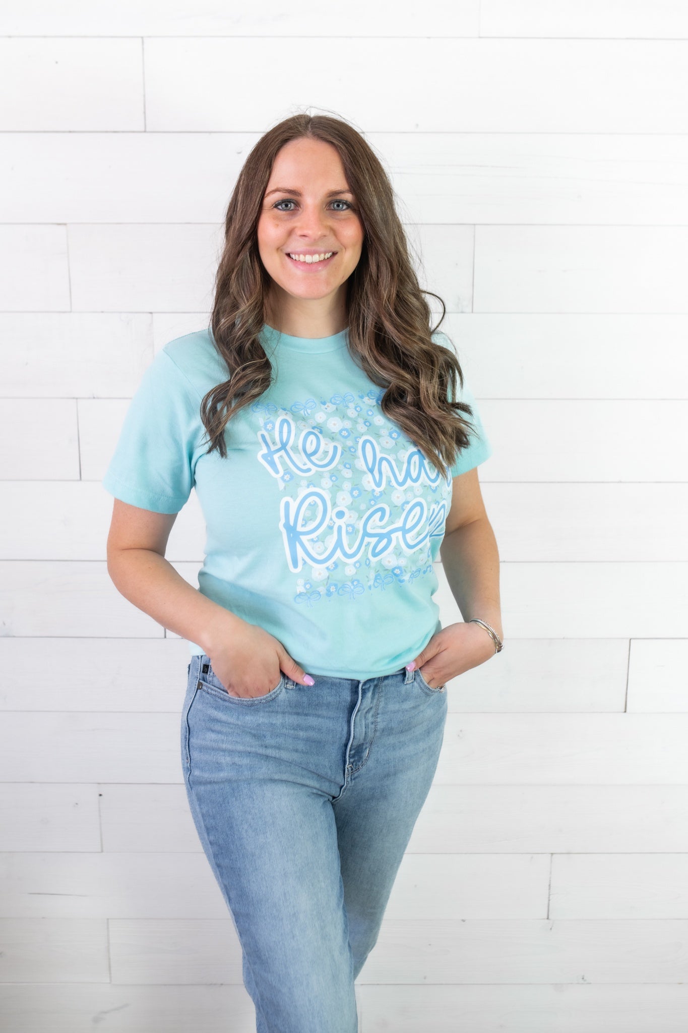 He Has Risen Graphic Tee-Heather Purist Blue