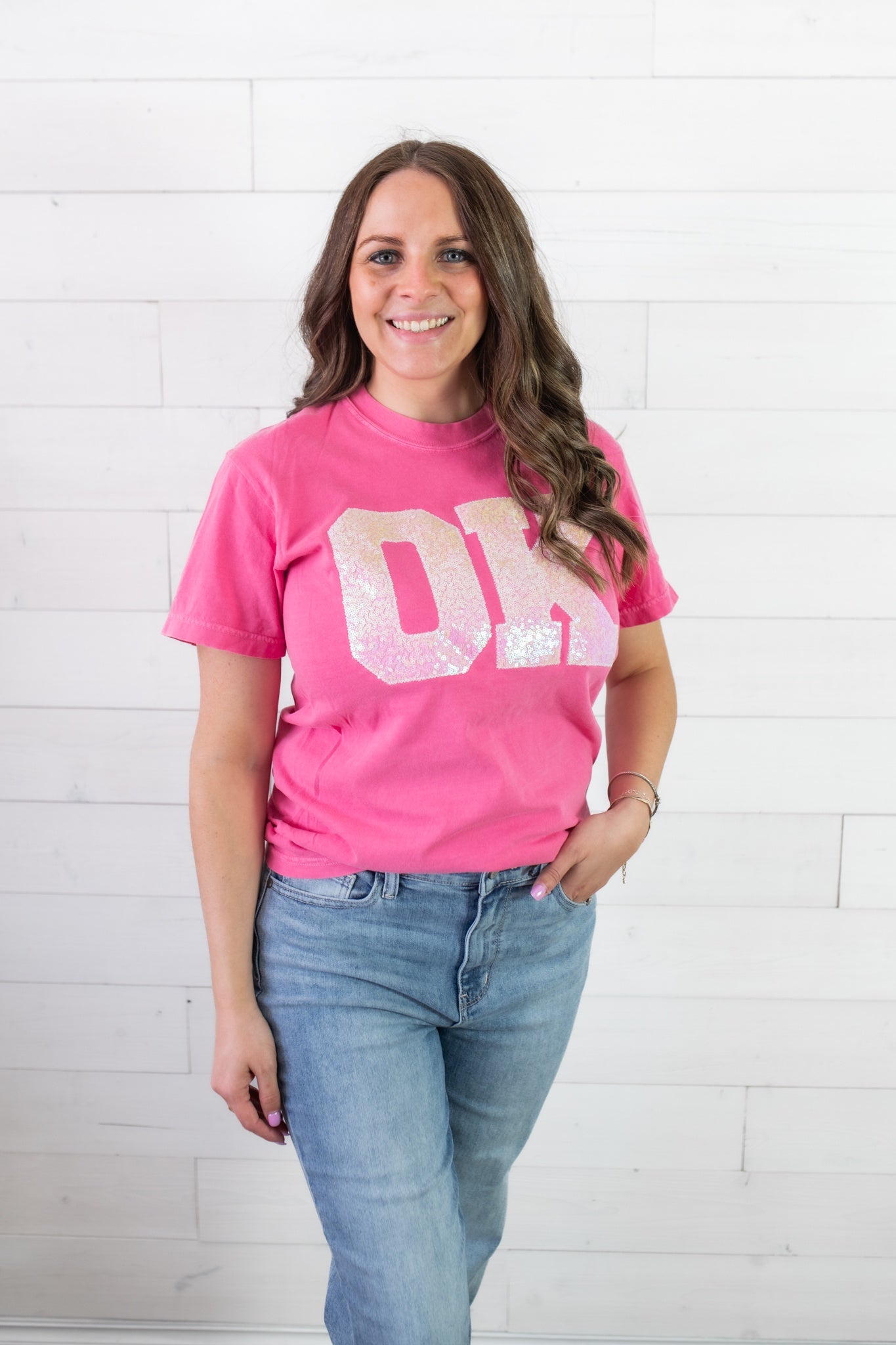 Iridescent OK Graphic Tee-Pink