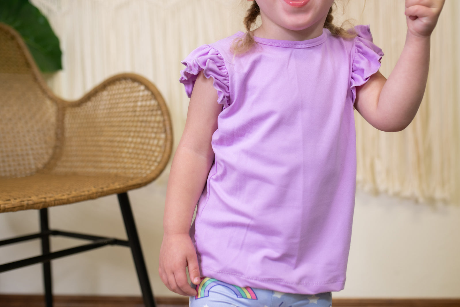 Bright Lilac Solid Ruffle Sleeve Tee