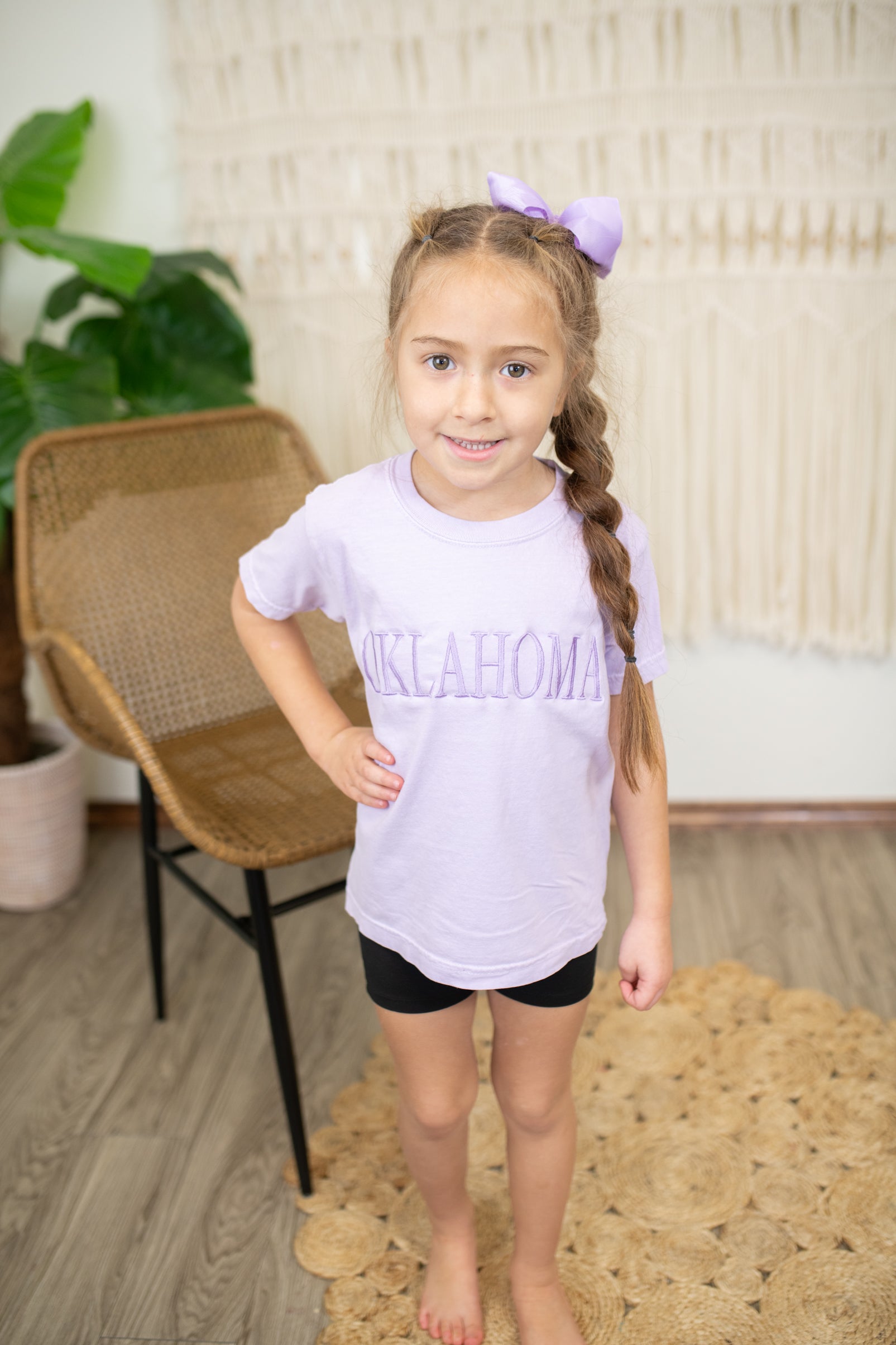 Oklahoma Embroidered Lavender Graphic Tee-Youth
