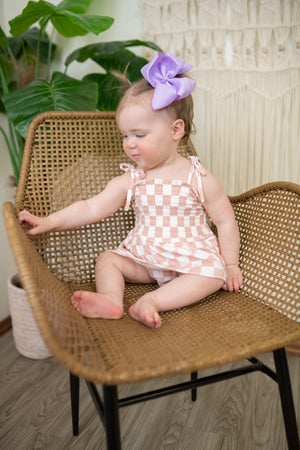 Smocked Bubble with Skirt-Checkerboard Pink
