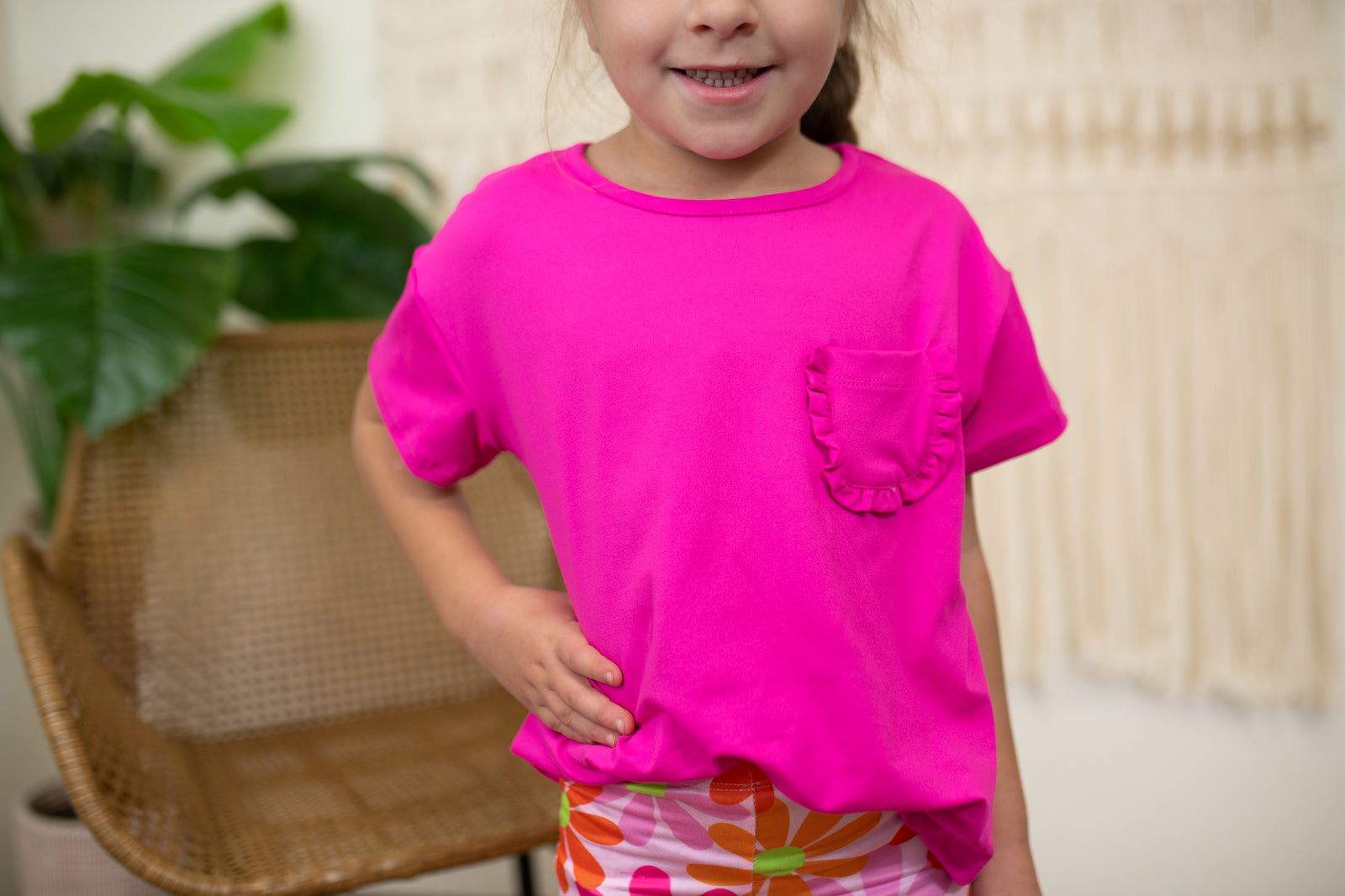 Hot Pink Ruffle Pocket Tee