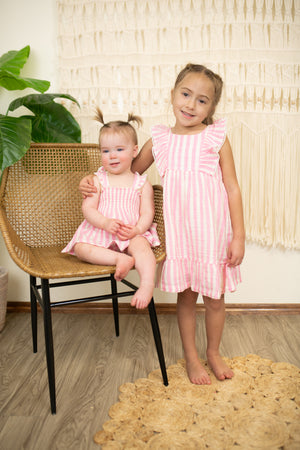 Ruffle Strap Smocked Top and Diaper Cover-Pink Stripe