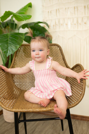 Ruffle Strap Smocked Top and Diaper Cover-Pink Stripe