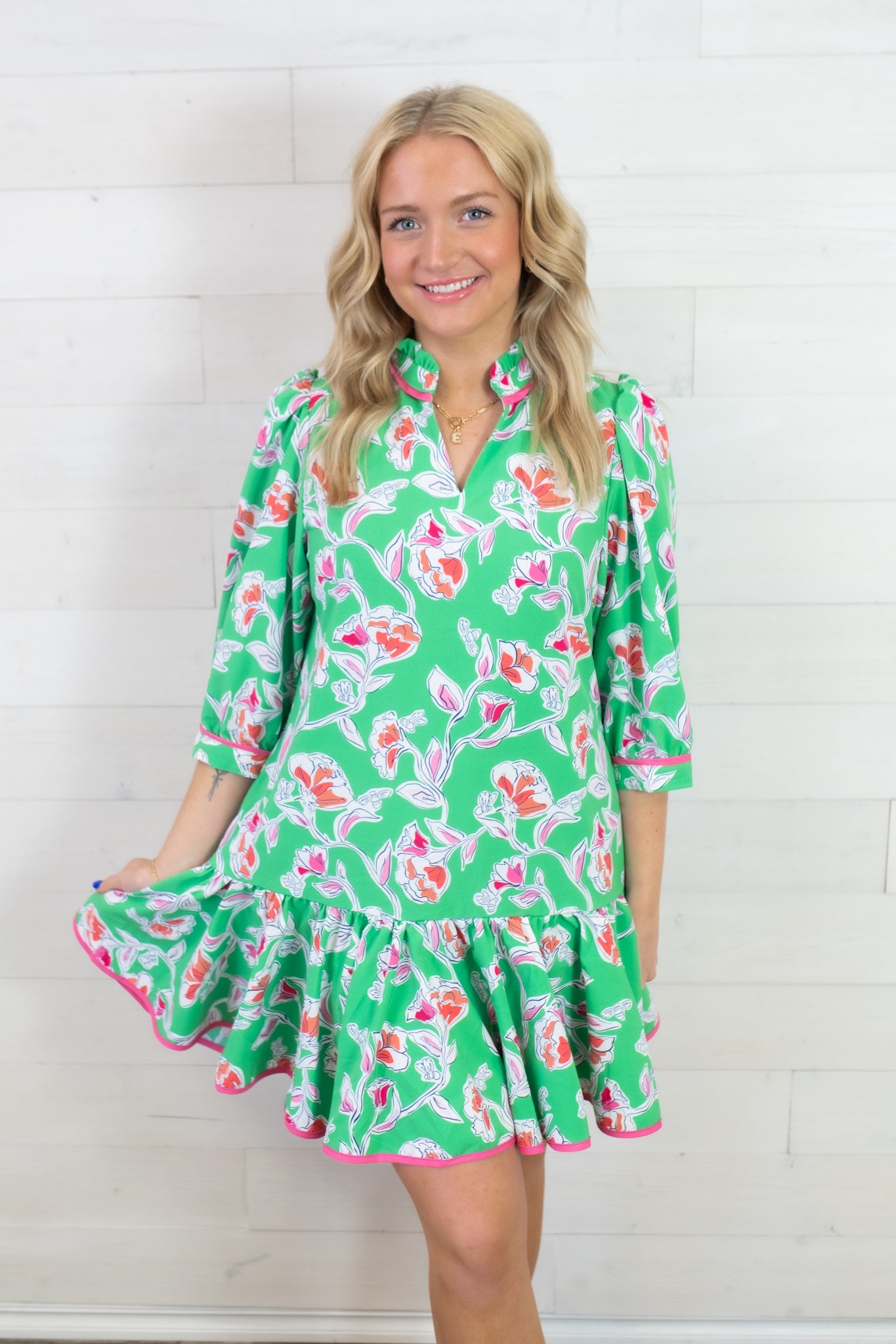 Mary Square Naomi Pretty Petals Green Dress