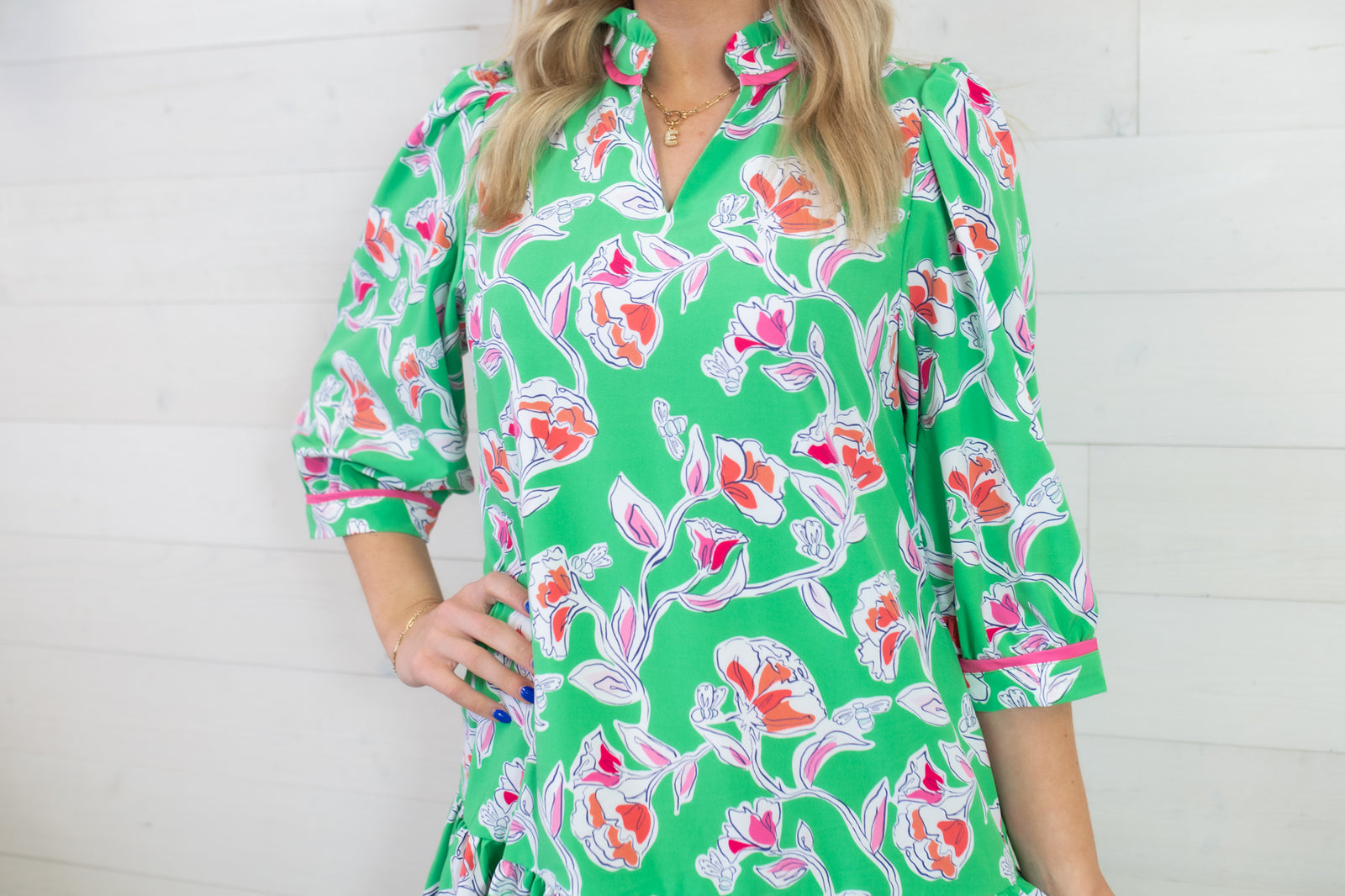 Mary Square Naomi Pretty Petals Green Dress